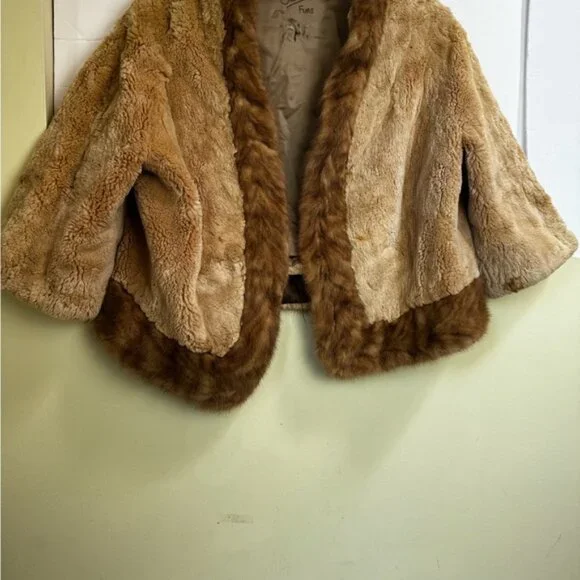 Creeds Vintage 70s Sheared Beaver Mink Cur Jacket Crop Short Soft Cape Wrap Coat - Picture 4 of 16